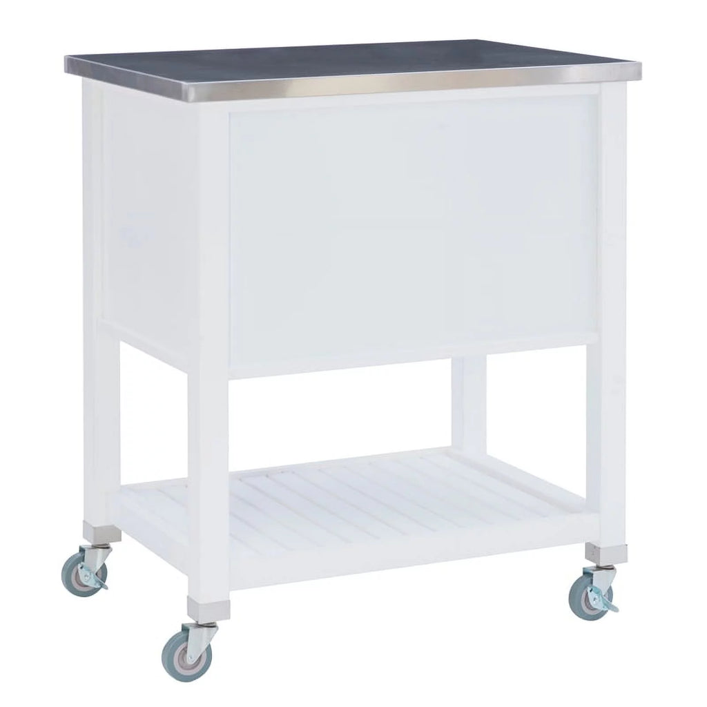 White Wood Stainless Steel Top Kitchen Cart D36766