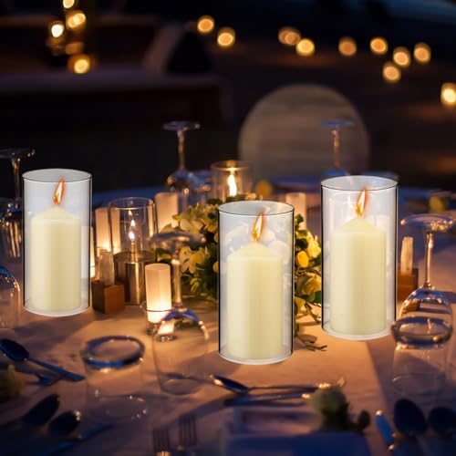 2.5 x 8 Inch Clear Glass Cylinder Candle Holder with Unscented Pillar Candles C311