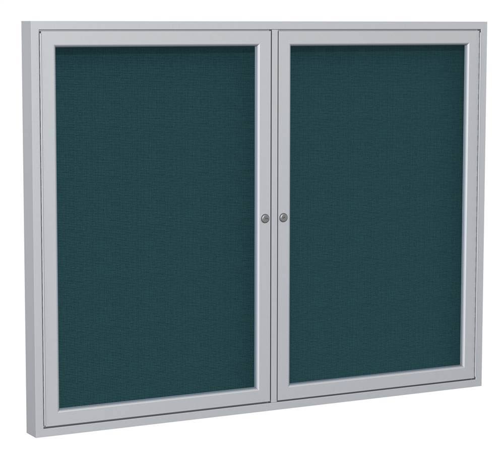 36 in. x 60 in. 2-Door Satin Aluminum Frame Enclosed Fabric Tackboard W37946