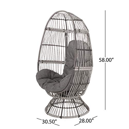 Light Brown Beige Wicker Swivel Egg Chair with Cushion N3997