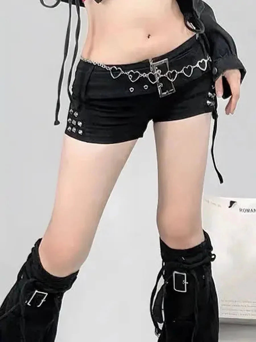 Punk Rivet Low Waist Mini Shorts T40701