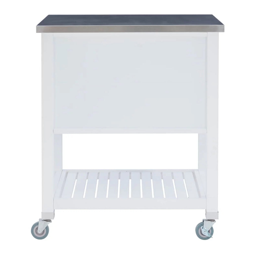 White Wood Stainless Steel Top Kitchen Cart D36766