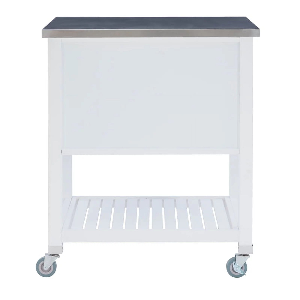 White Wood Stainless Steel Top Kitchen Cart D36766