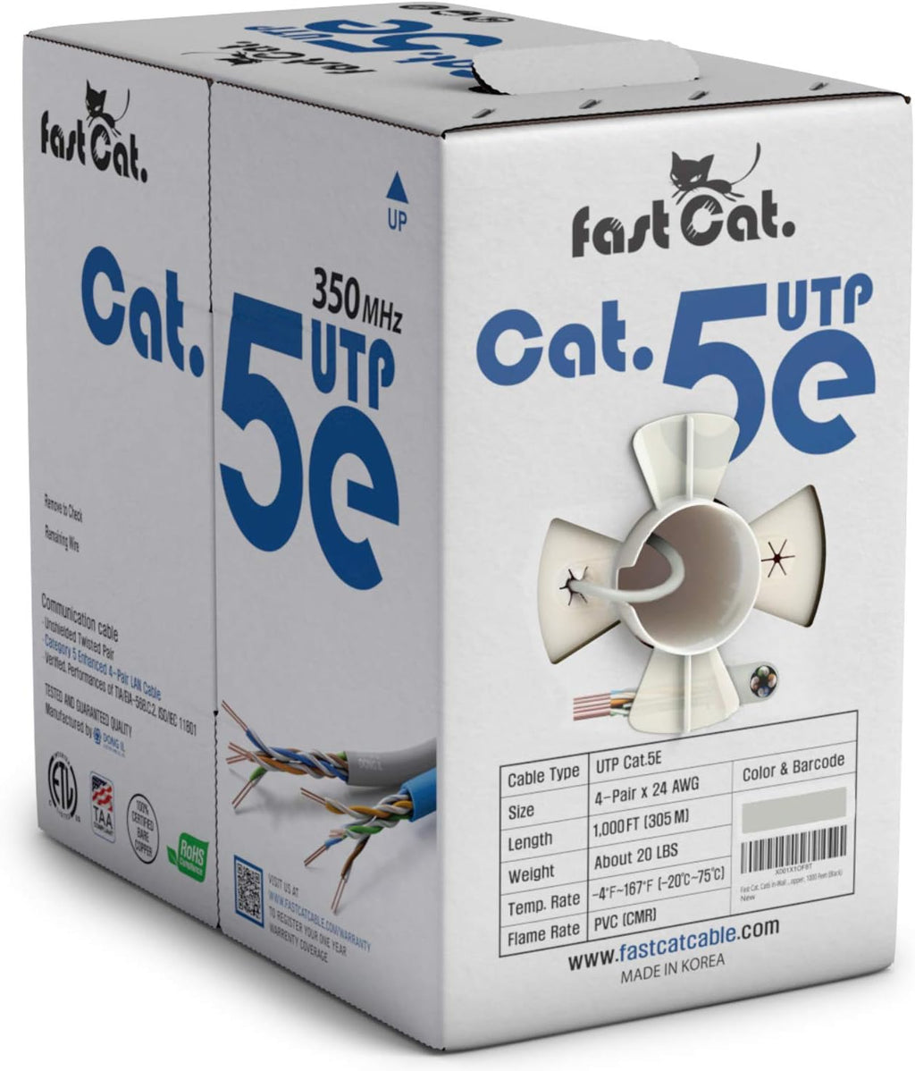 Cat5e Ethernet Cable 1000ft - 24 AWG CMR Bare Copper UTP LAN Cable (Orange) A5603