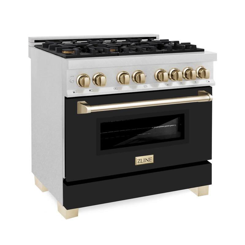 6-Burner Dual Fuel Range with Black Matte Door in Stainless Steel and Polished Gold M908