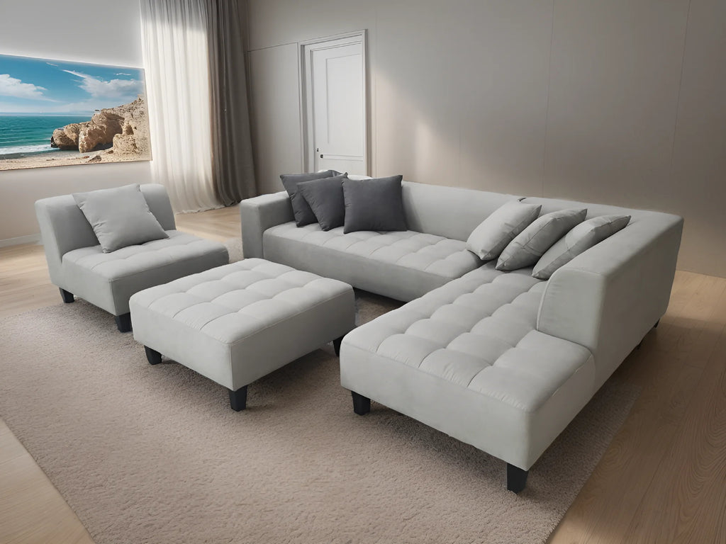 Modern Grey Microfiber Sectional Sofa Chaise Ottoman L777630