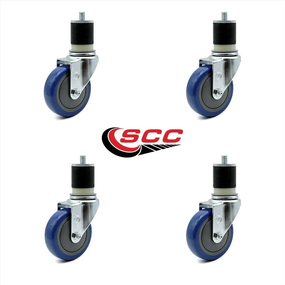 4x22 Blue Polyurethane Swivel Caster with Expanding Stem, Set of 4 Z31270