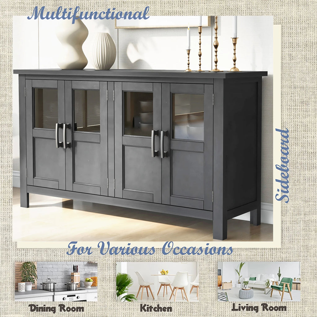 Gray 4 Door Buffet Cabinet with Adjustable Shelves D8249
