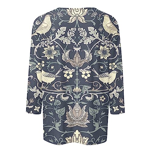 Womens 3/4 Length Sleeve Button Down Loose Fit Blouse G3652