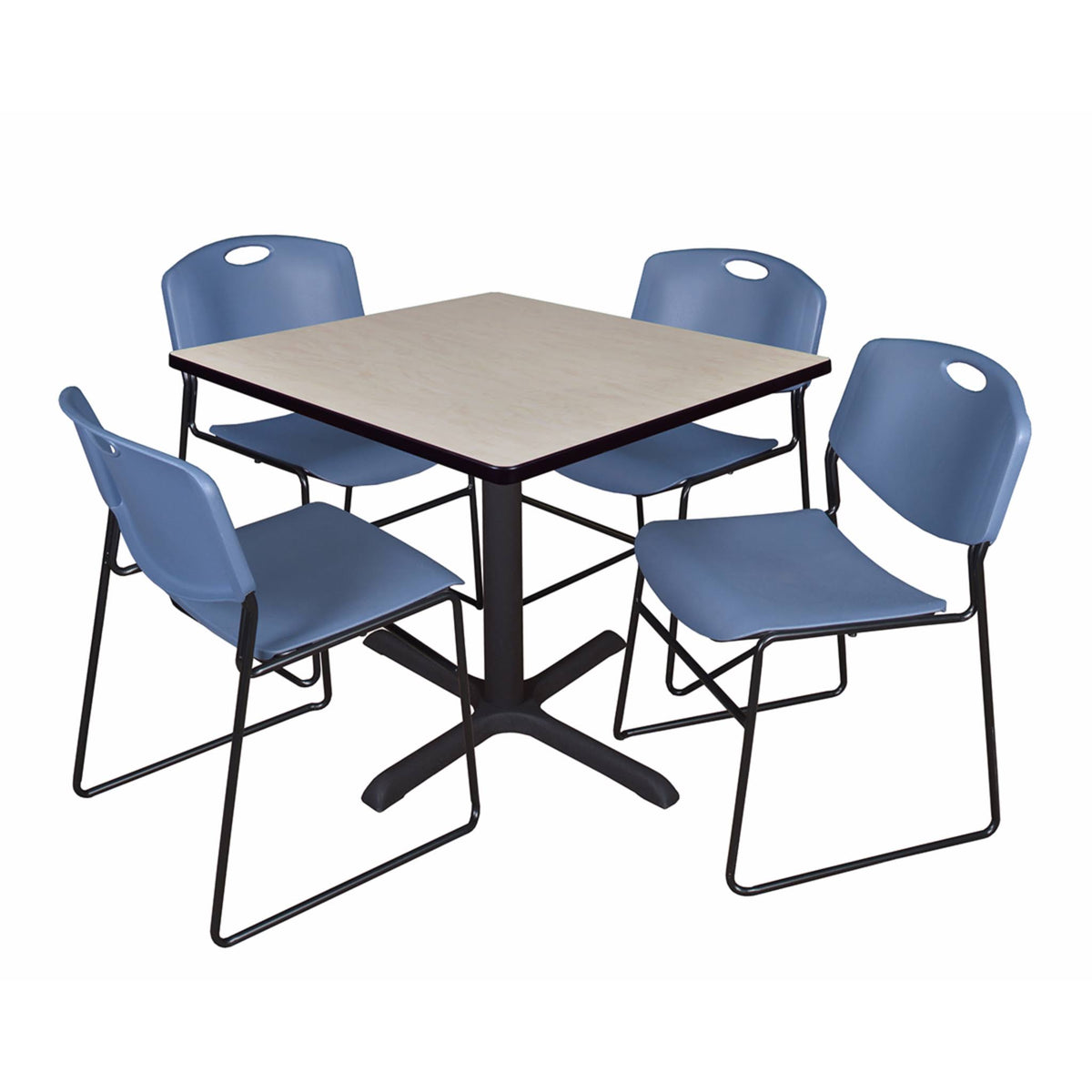 Maple Square Breakroom Table & 4 Grey Stack Chairs E475792