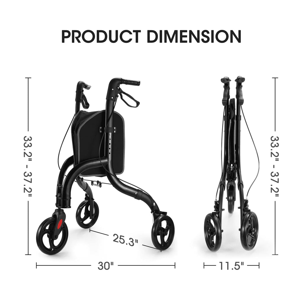 3-Wheel Foldable Rollator Walker with 8'' Wheel U327