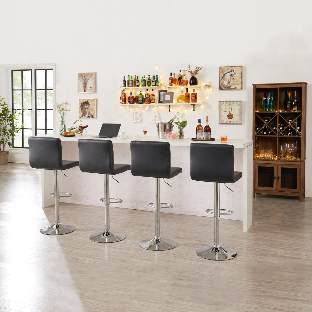 Set of 4 Adjustable Swivel Black Bar Stools R852016