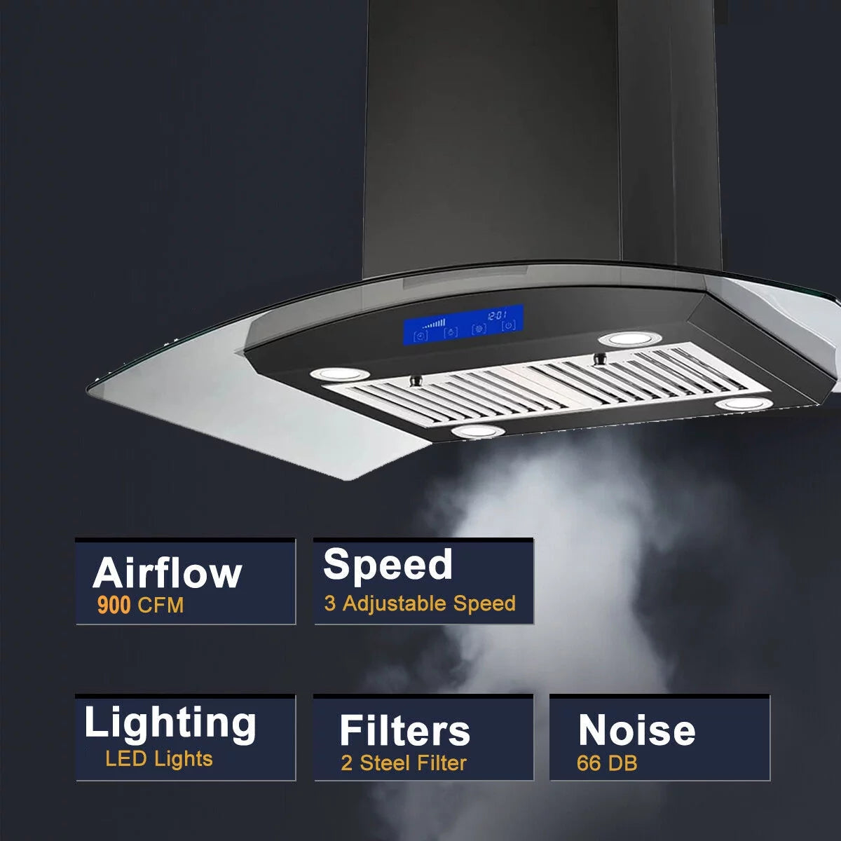 36 inch Island Mount Range Hood 900 CFM 3-Speed C836