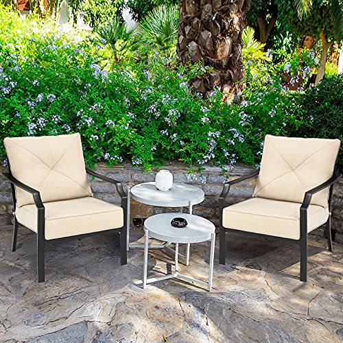 Set of 2 Black & Beige Patio Armchairs with Padded Cushions S2726