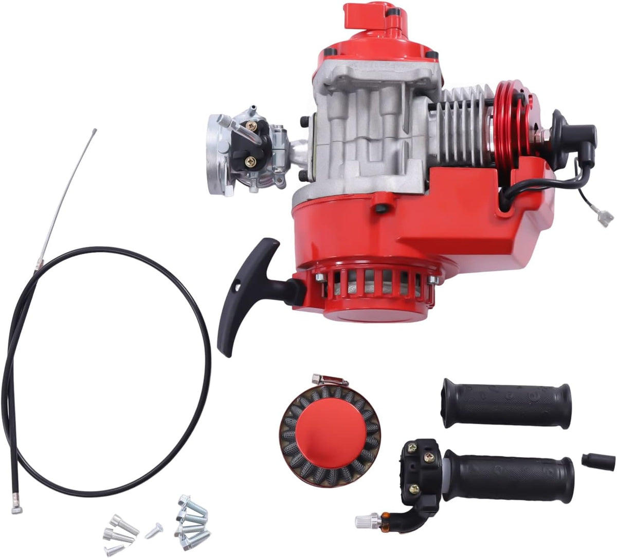 49CC 2 Stroke Gas Powered Engine Motor Single Cylinder Air-cooled Pull Start 6 Teeth Red T655