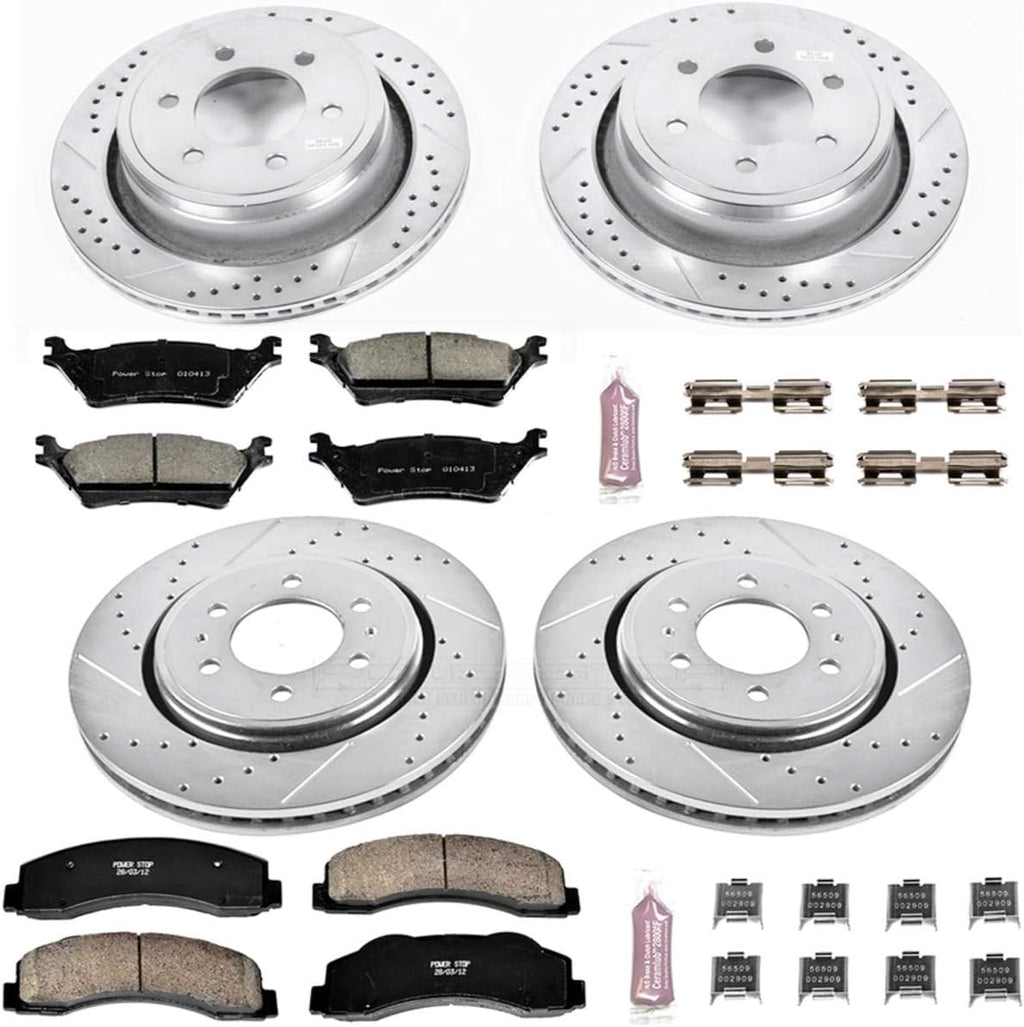 Front and Rear Carbon Fiber Brake Pads with Drilled & Slotted Brake Rotors Kit Z689237