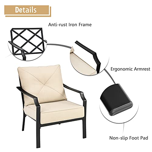 Set of 2 Black & Beige Patio Armchairs with Padded Cushions S2726