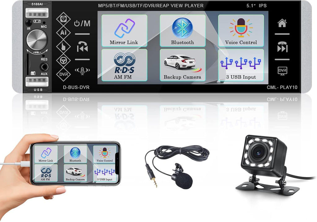 5.1 Inch HD Single Din Touchscreen Car Stereo with Bluetooth Backup Camera Z466