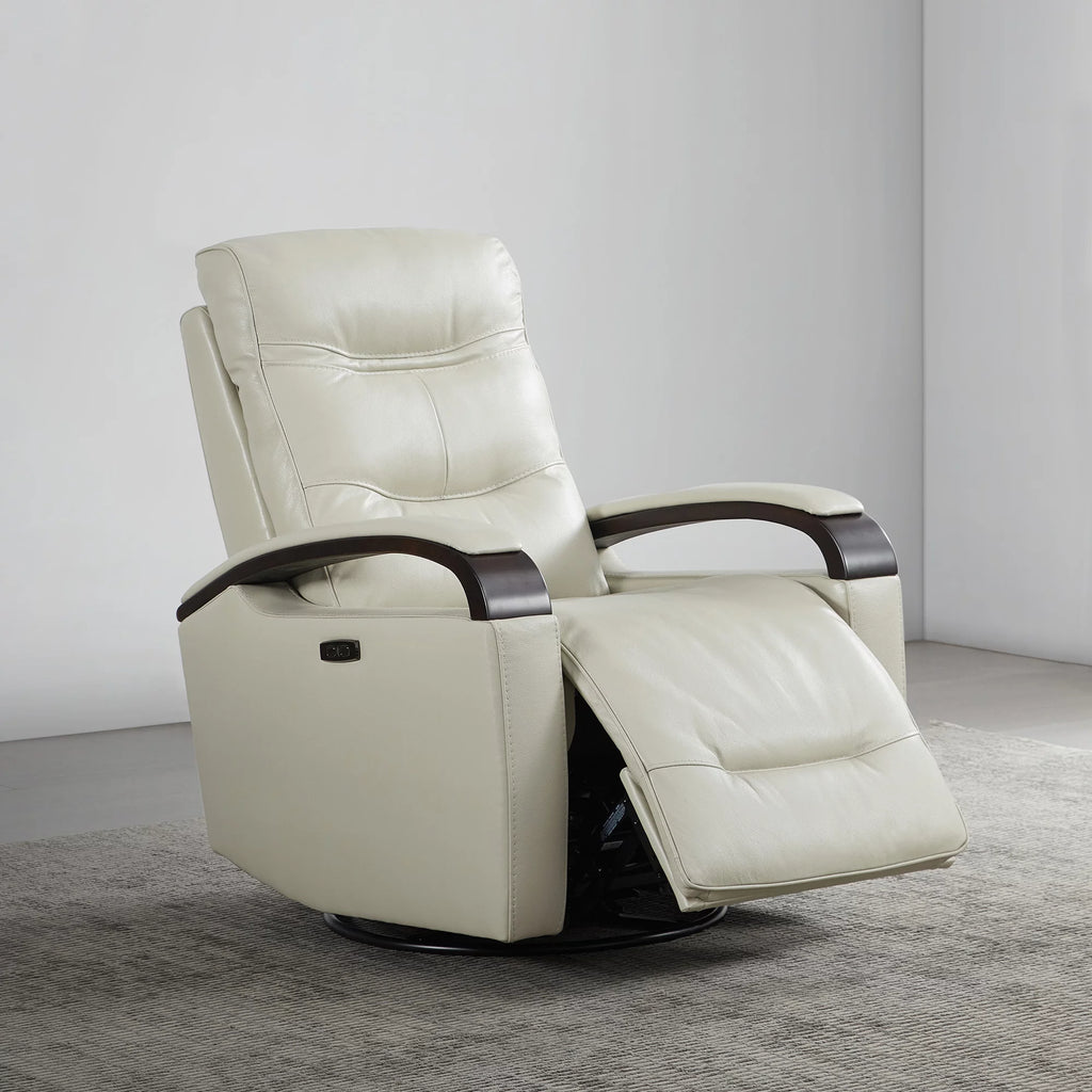 White Leather Power Swivel Glider Recliner Y30517