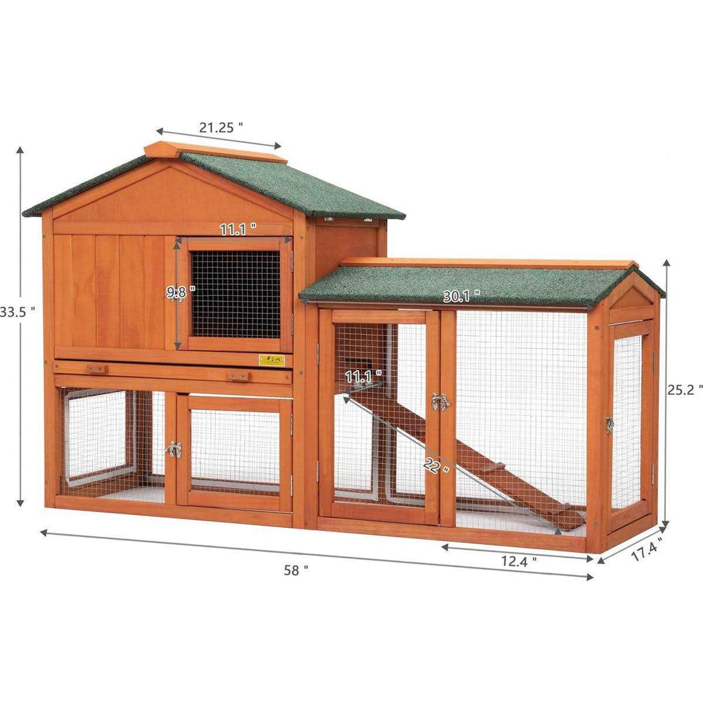 2-Tier Outdoor Wooden Rabbit Hutch with Ramp R95911