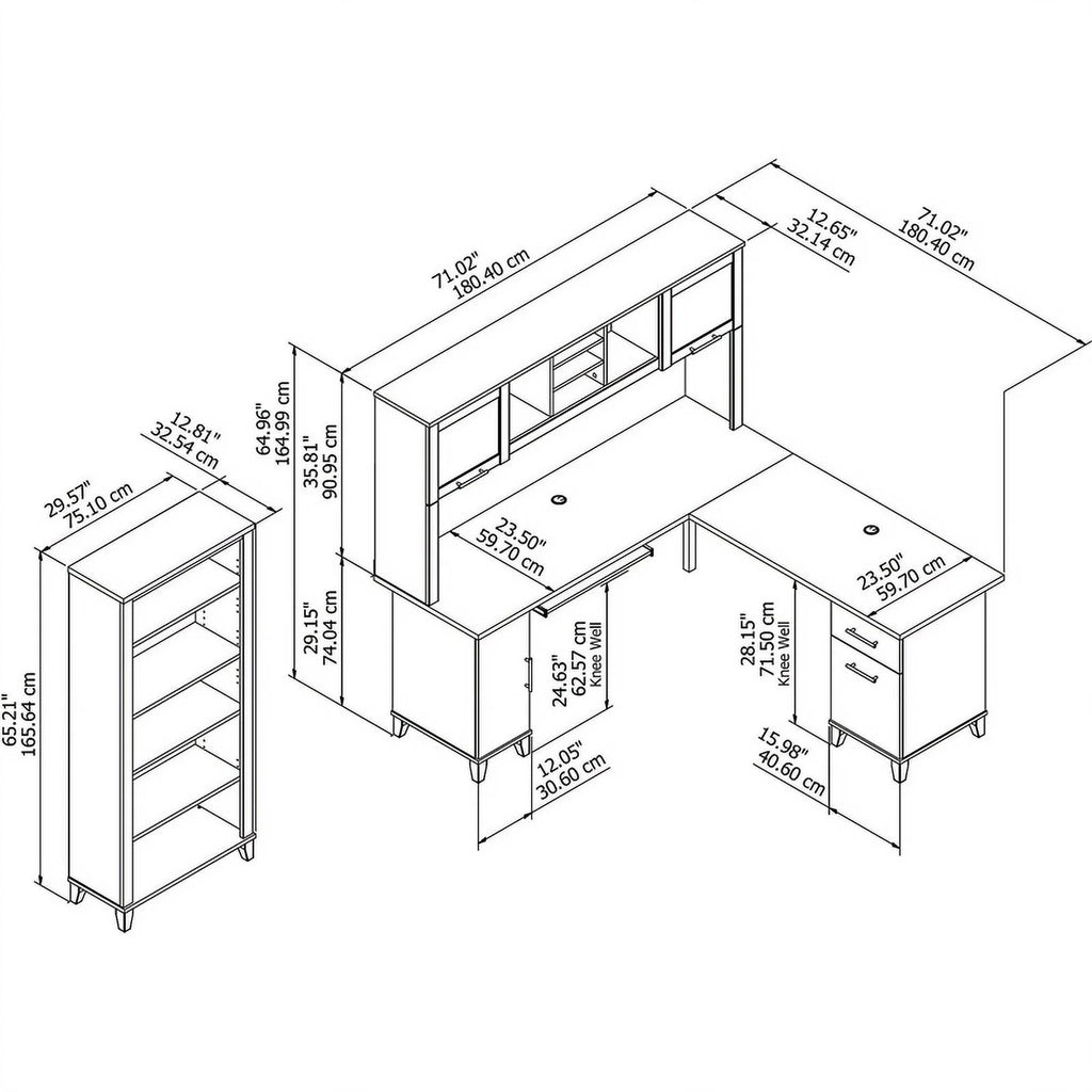 72W L Desk with Hutch & Bookcase A40846