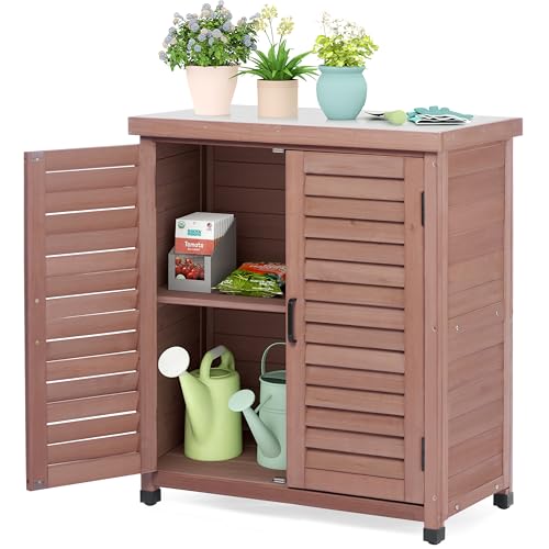 Outdoor Storage Cabinet & Potting Bench Table with Metal Top X300406