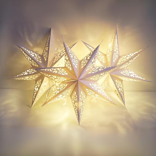 3Pcs Paper Star Lanterns 7 Pointed Hanging Decorations 17.71inch C6980