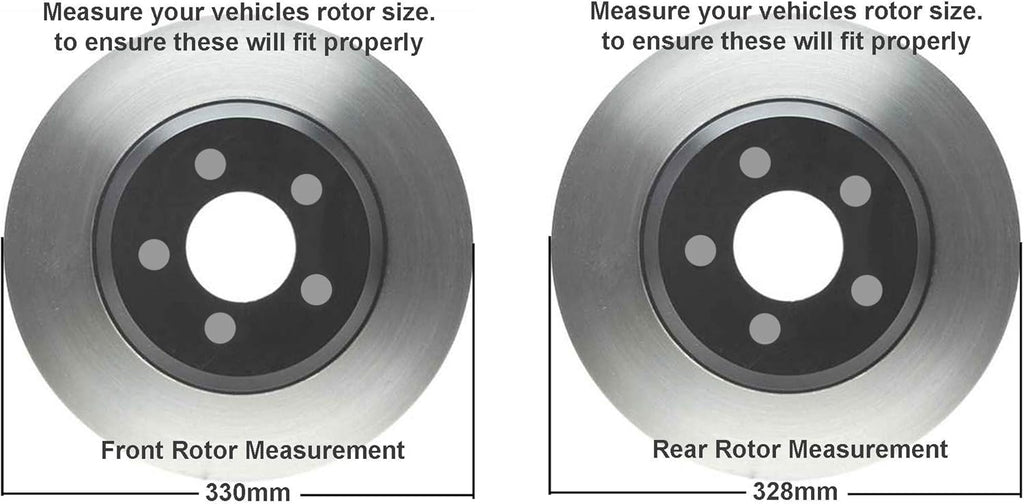 330mm Front and 328mm Rear Disc Rotors with Brake Pads 10pc Set W843