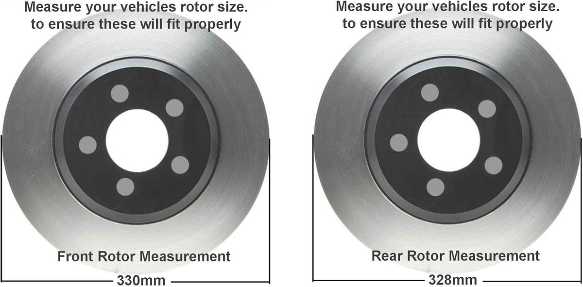 330mm Front and 328mm Rear Disc Rotors with Brake Pads 10pc Set W843