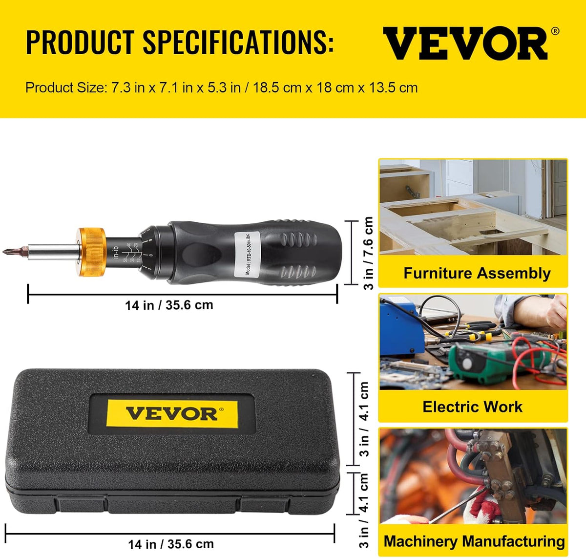 1/4" Drive Torque Screwdriver, 10-50 in/lbs, Pack of 2 C99705