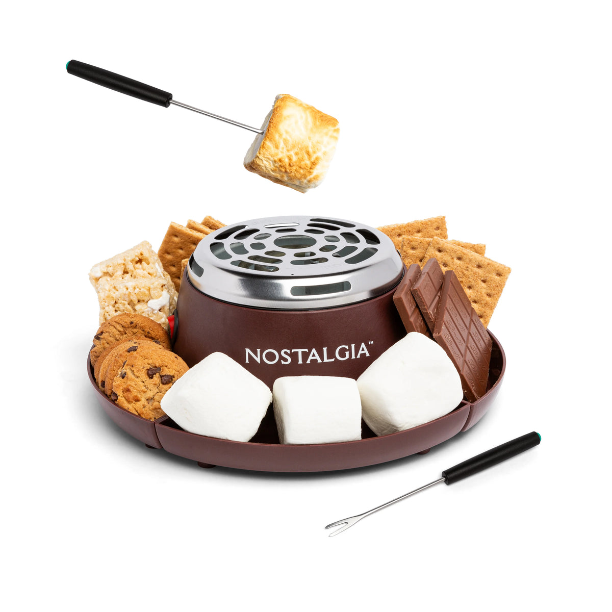 Electric Stainless Steel S'mores Maker with 4 Compartment Trays and 2 Roasting Forks I536