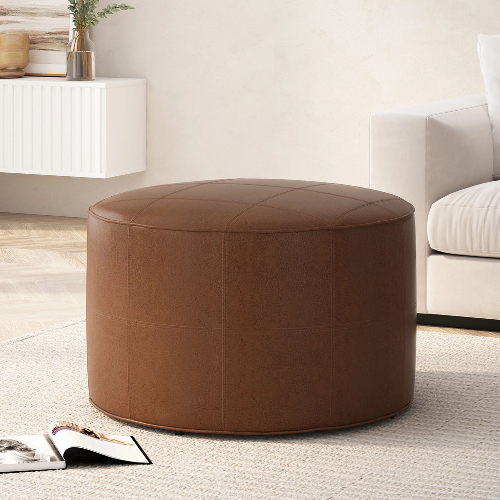 Cognac Brown Faux Leather Ottoman F7278