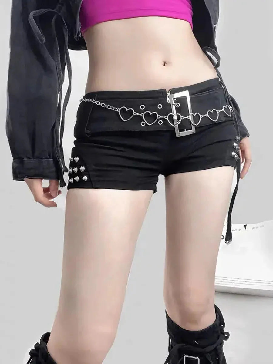 Punk Rivet Low Waist Mini Shorts T40701