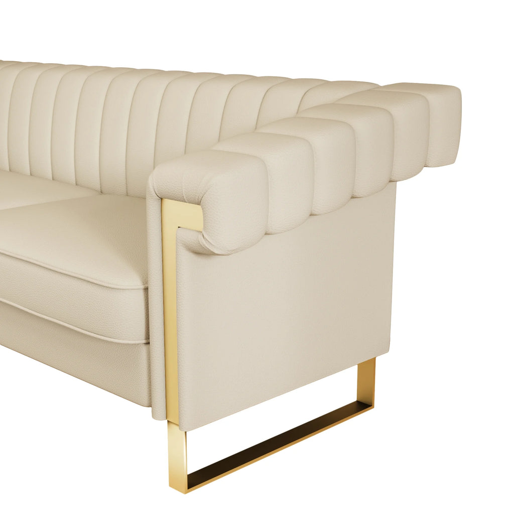 3 Seater Faux Leather Sofa with Removable Cushions and Gold Metal Legs X243