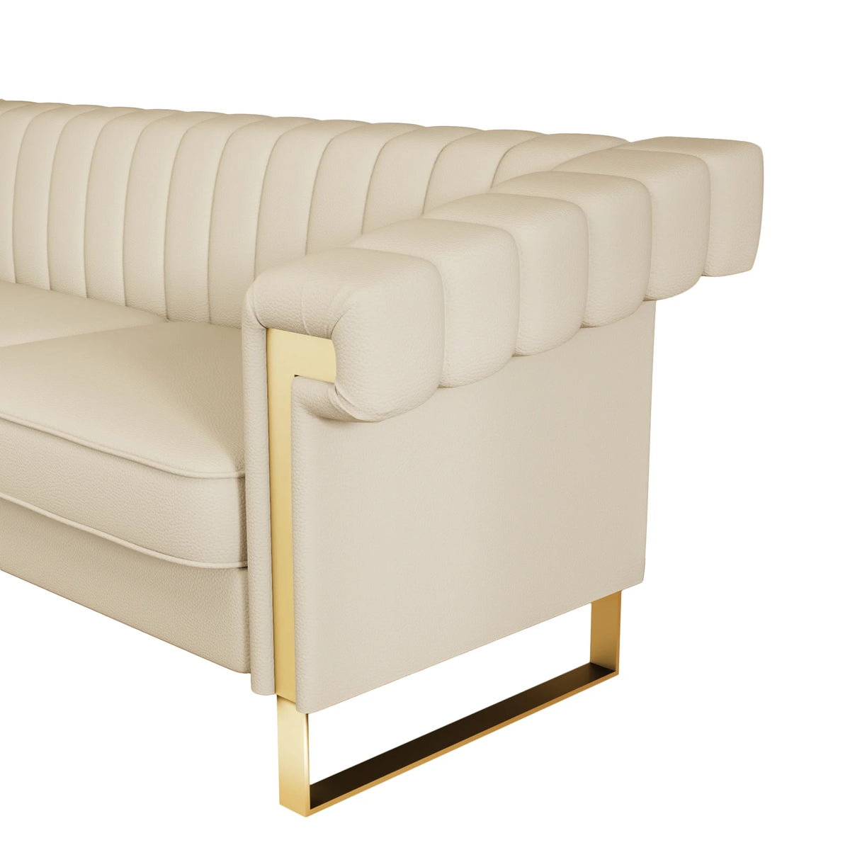 3 Seater Faux Leather Sofa with Removable Cushions and Gold Metal Legs X243