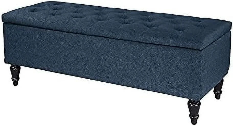 Navy Tufted Rectangular Ottoman Bench Q751