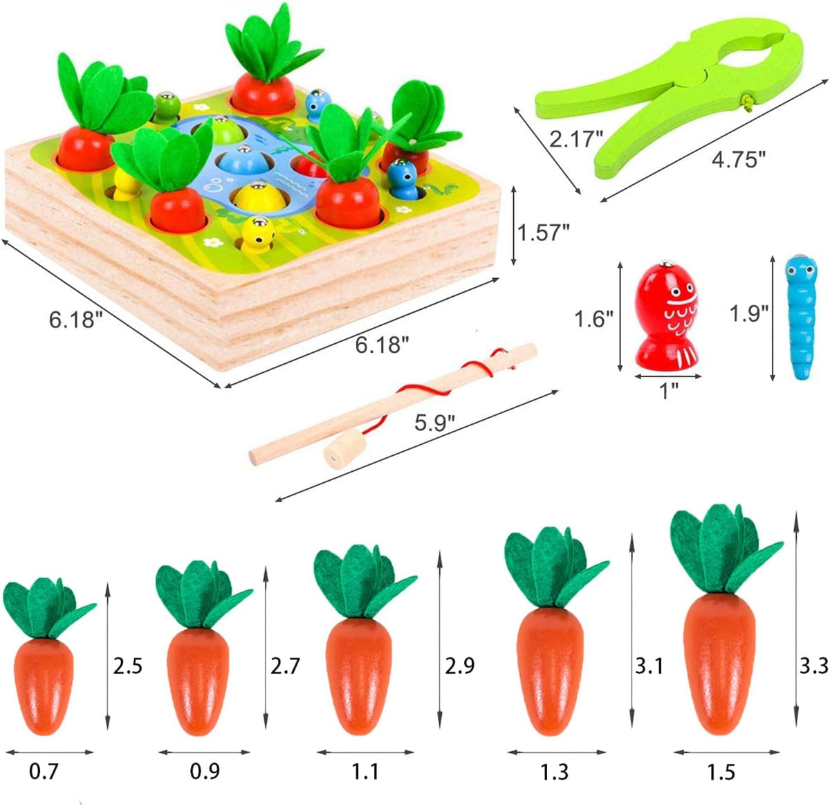 Montessori Wooden Toys Carrot Harvest Magnetic Fishing Game F984081