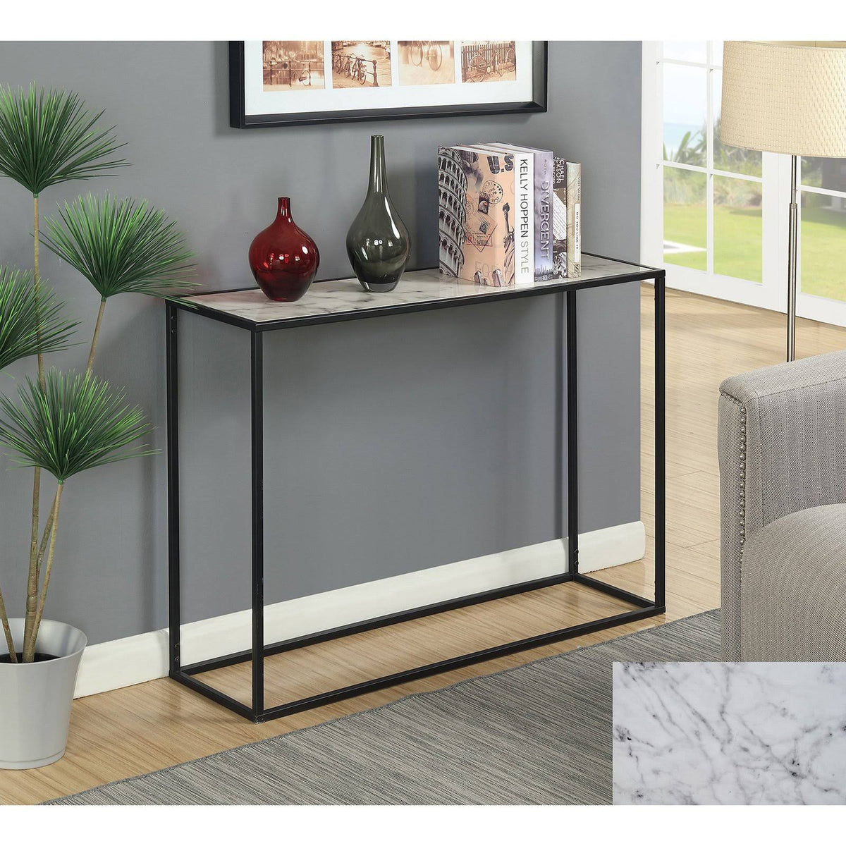 Black Faux Marble Console Table X614729