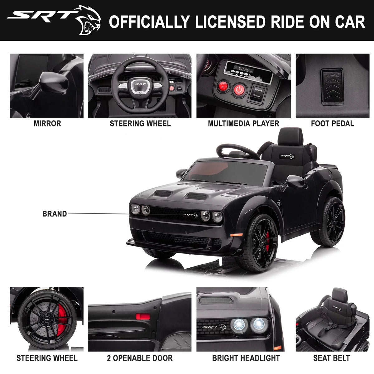 12 V Powered Ride On Car with Remote Control, Black J748263