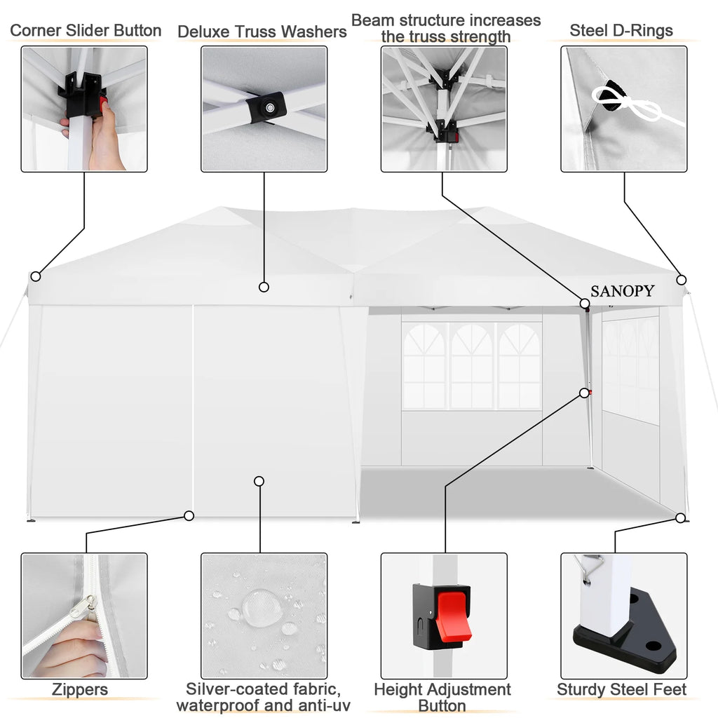 10' x 20' Pop Up Canopy Tent with 6 Removable Sidewalls and Carry Bag, White Y84331
