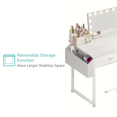 White Makeup Vanity Desk with Chair and Fabric Drawers G2175