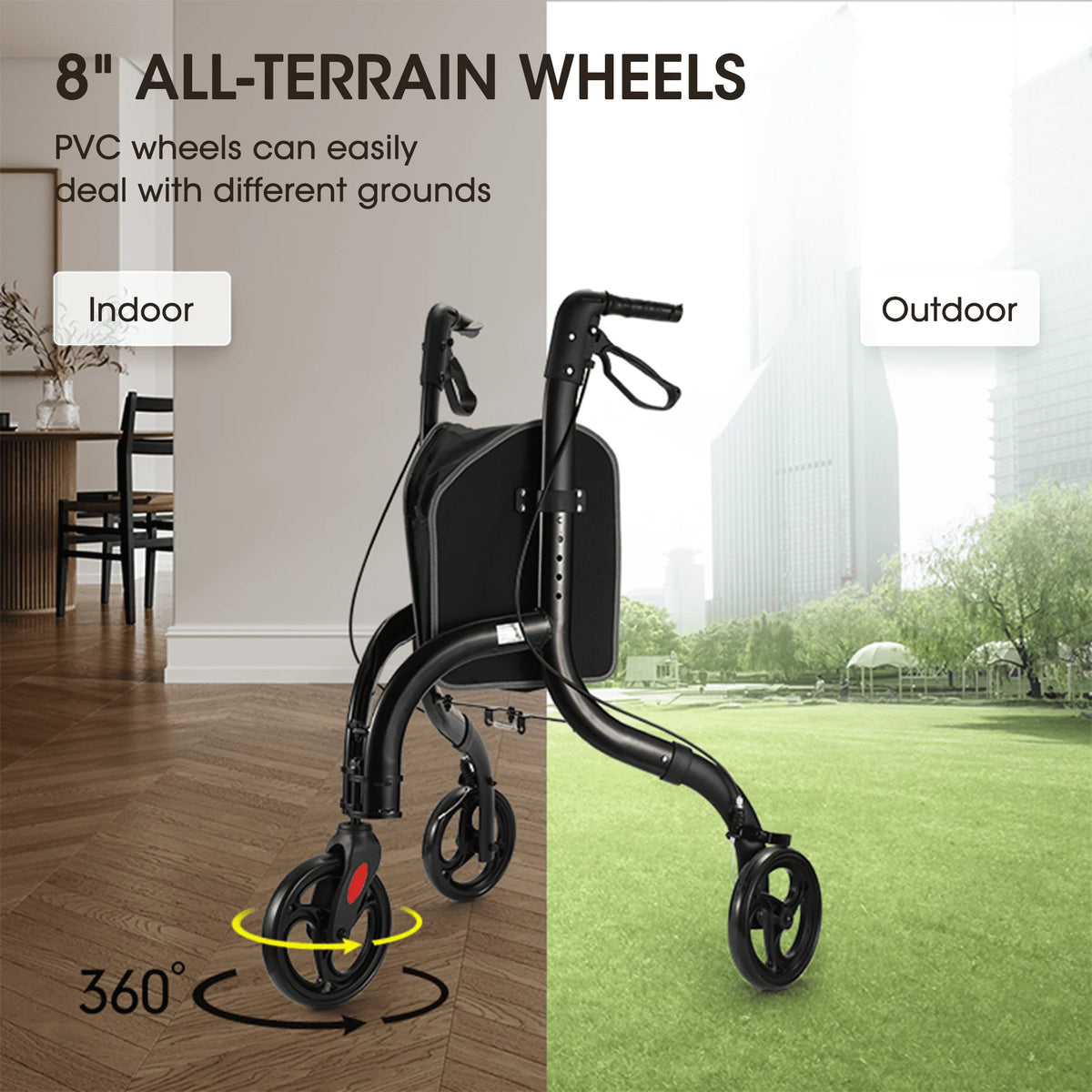 3-Wheel Foldable Rollator Walker with 8'' Wheel U327