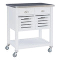 White Wood Stainless Steel Top Kitchen Cart D36766