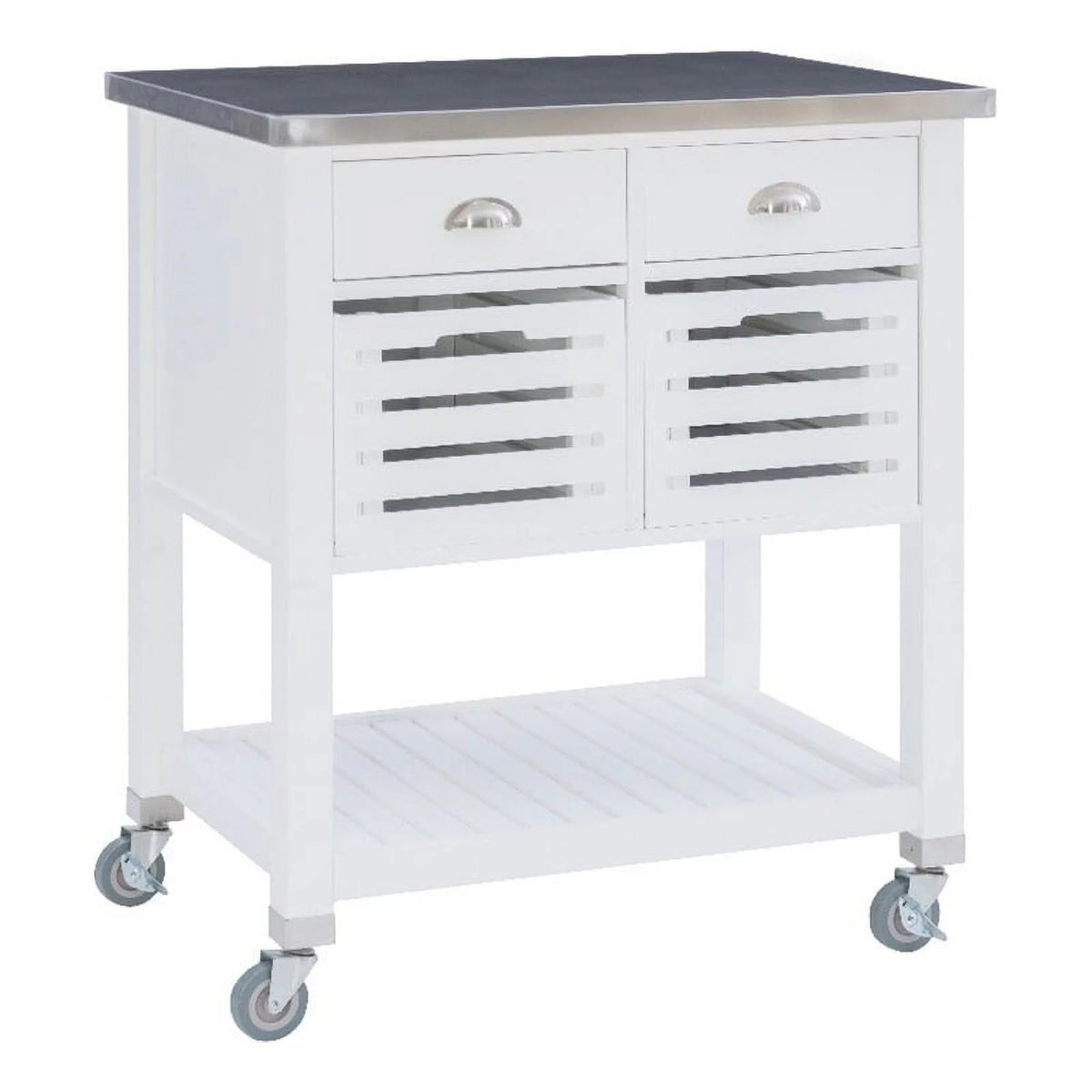 White Wood Stainless Steel Top Kitchen Cart D36766