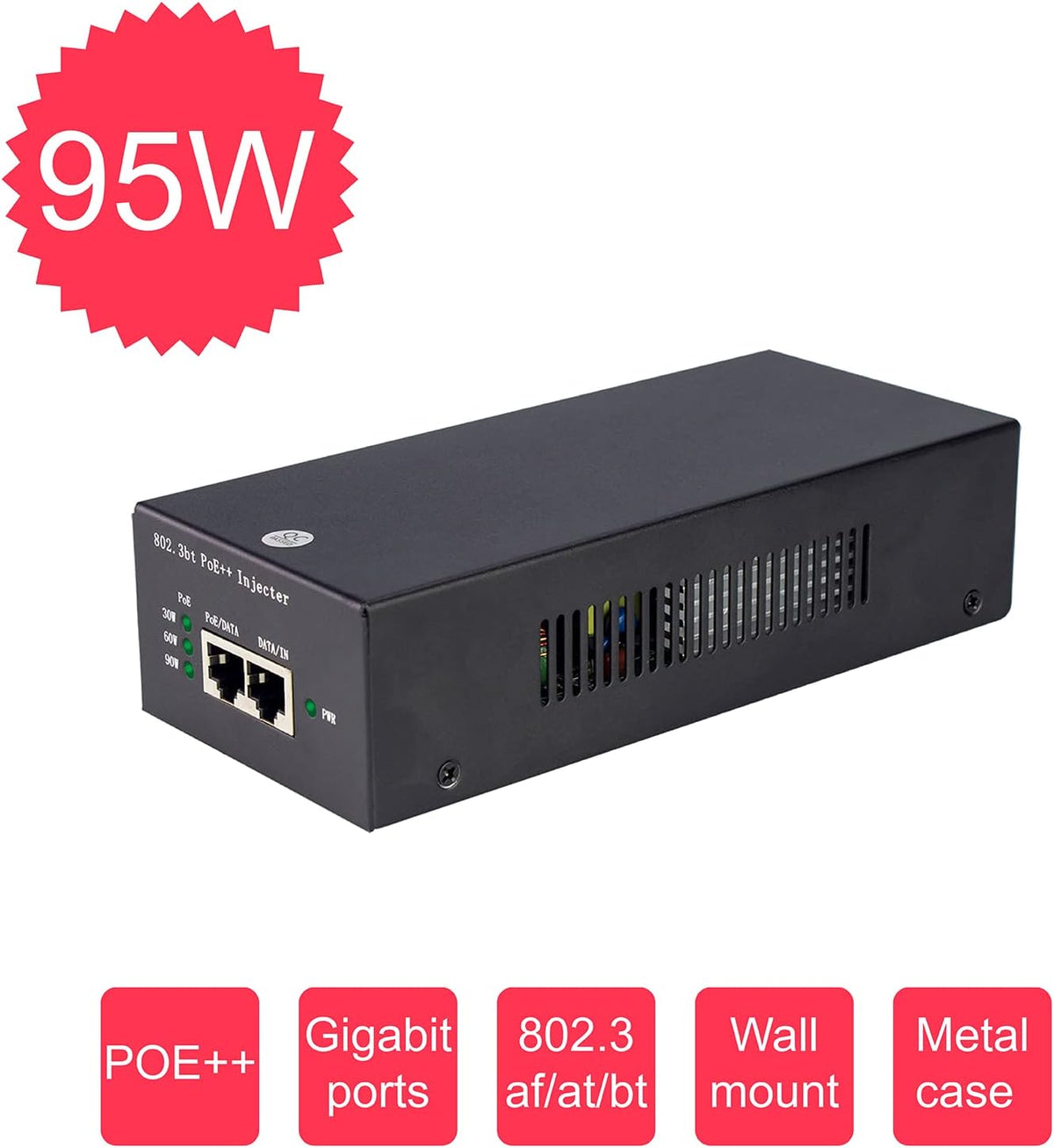 PoE Injector Adapter 95W Gigabit Ultra PoE++ Injector Metal housing T722