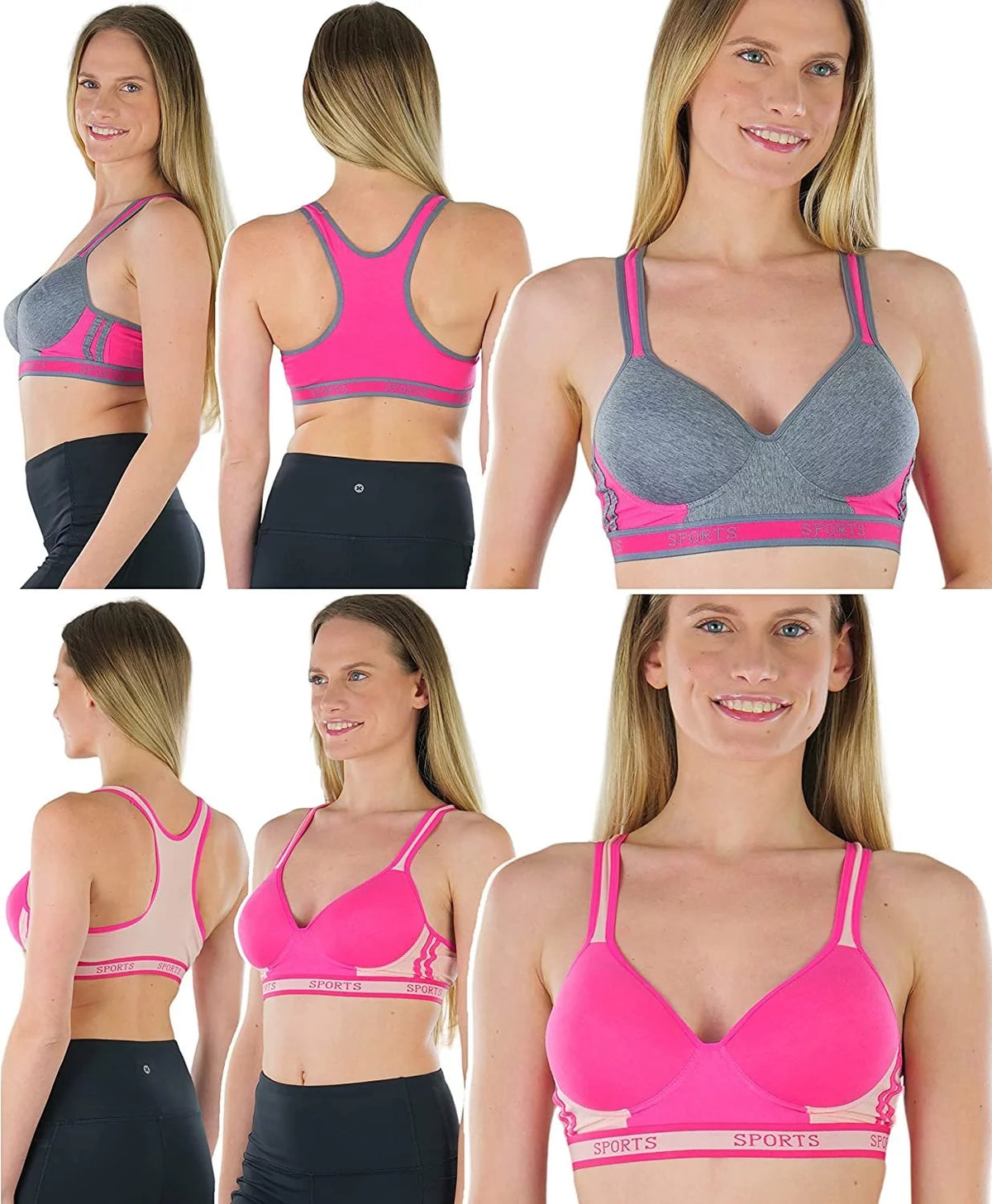 Pack of 6 Assorted Print Sports Bras Z923962