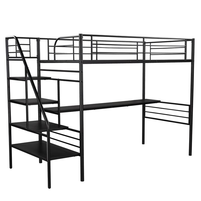Black Twin Metal Loft Bed Frame with Desk Z479