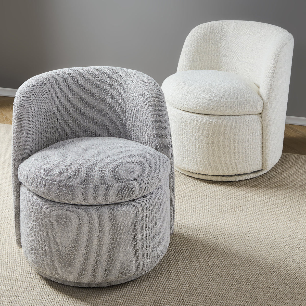 White Boucle Swivel Accent Chair T6347