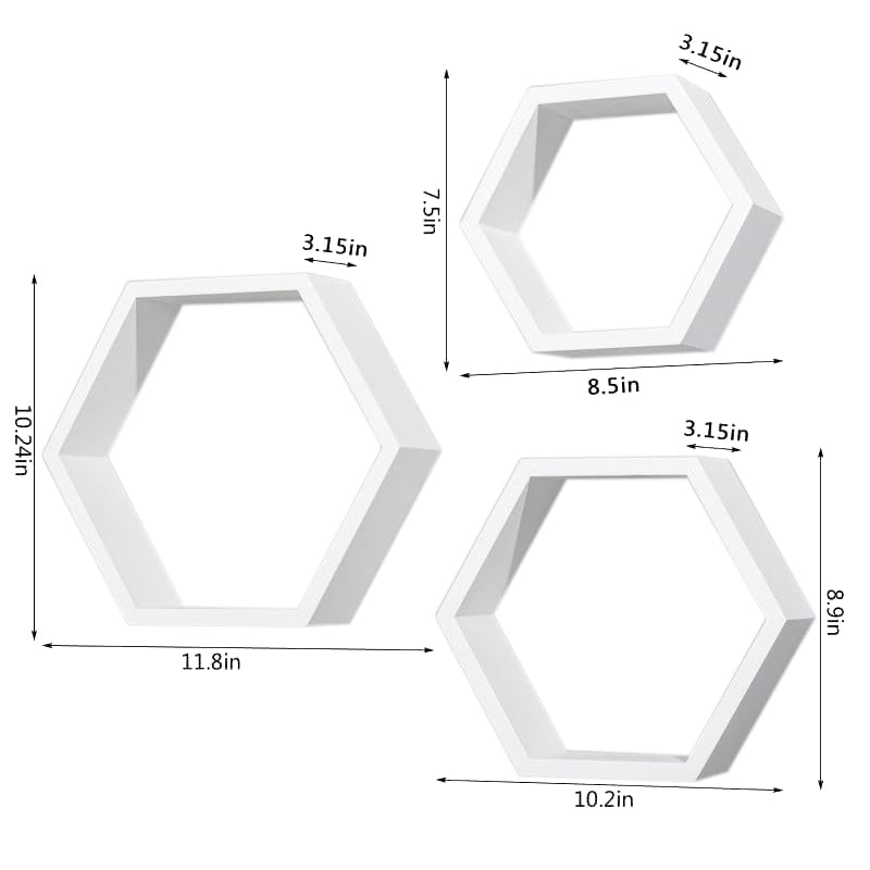 Set of 3 Black Hexagon Floating Shelves Y298525