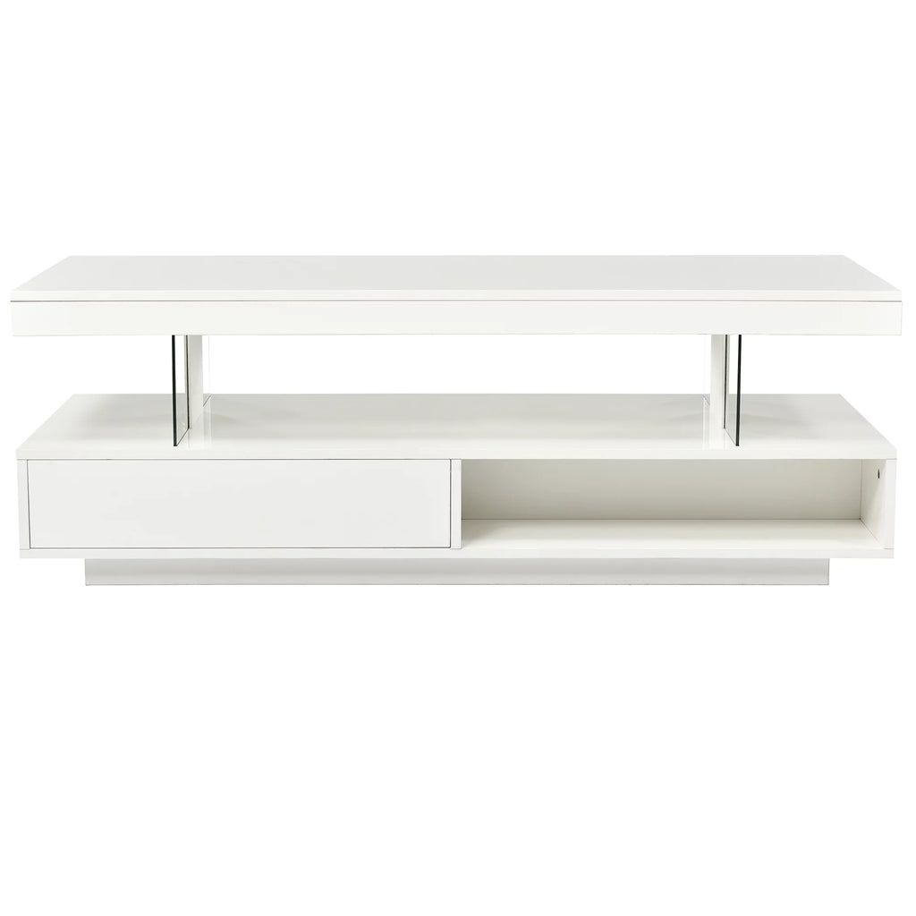 White LED Coffee Table with Storage and 2 Drawers Y649